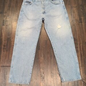 Vintage Rustler Jeans Mens 38x29 Light Wash Distressed Straight Leg Denim 90s